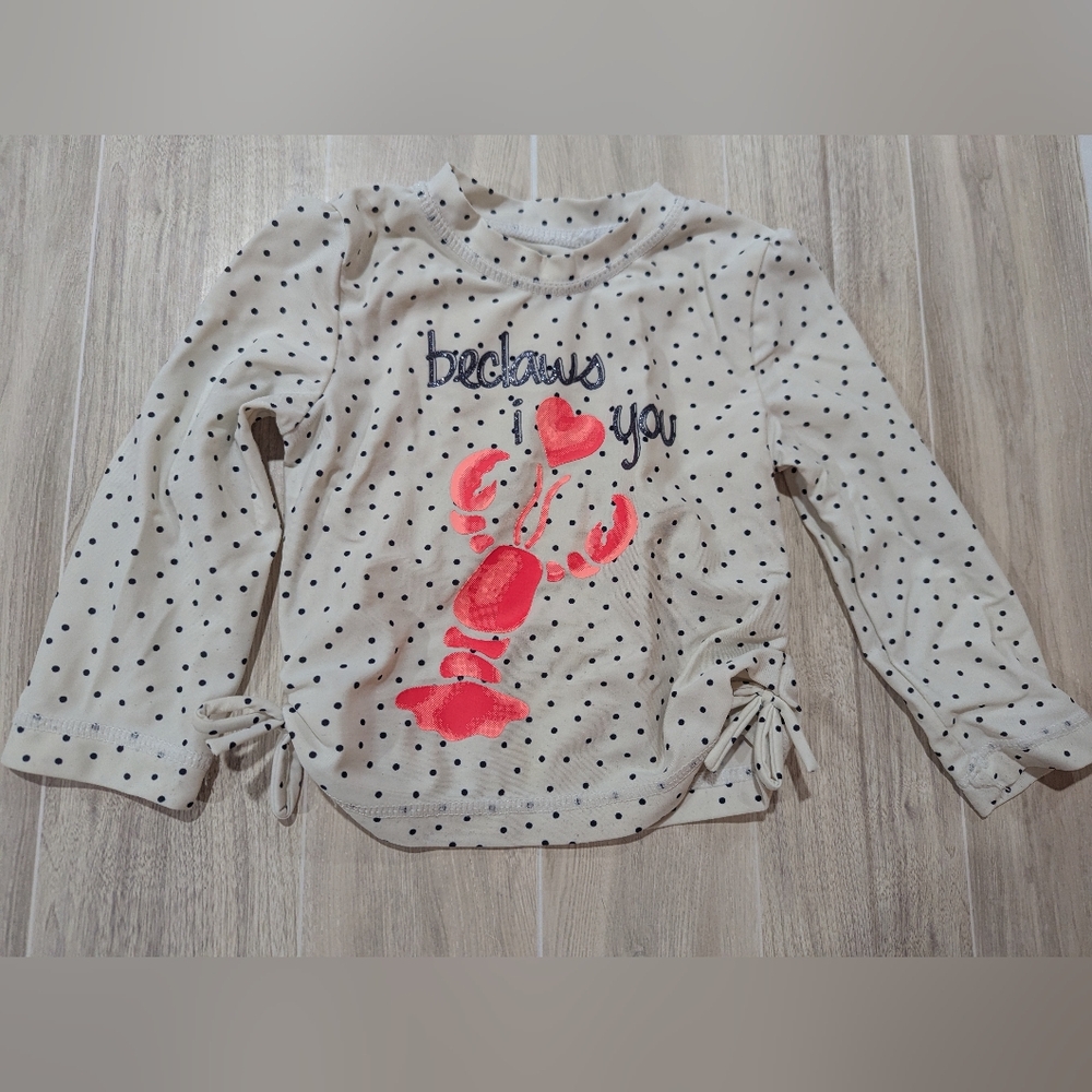 Koala Kids Baby Girl White Black Polka Dot Long Sleve Rash Guard Size 12-18mo EC